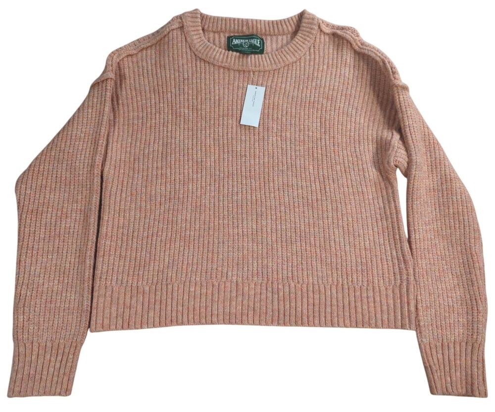 NWT American Eagle Womens Sweater Small Pink Ribbed Knit Long Sleeve Pullover